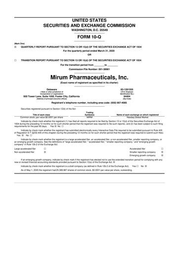Thumbnail Mirum Pharmaceuticals 10-Q Quarterly Report FY2020 
