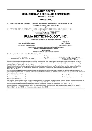 Thumbnail Puma Biotechnology 10-Q Quarterly Report FY2020 
