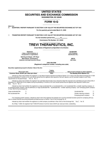 Thumbnail Trevi Therapeutics 10-Q Quarterly Report FY 