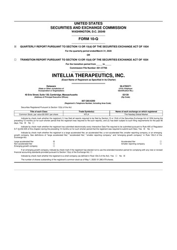 Miniature Intellia Therapeutics 10-Q Rapport trimestriel 2020 