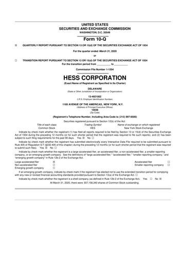 Thumbnail Hess 10-Q Quarterly Report FY2020 