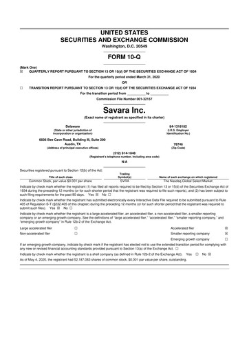 Thumbnail Savara 10-Q Quarterly Report FY 