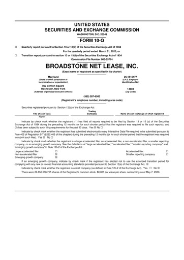 Thumbnail Broadstone Net Lease 10-Q Quarterly Report FY2020 