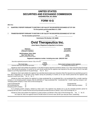 Vorschaubild Ovid Therapeutics
 10-Q Quartalsbericht 2020 