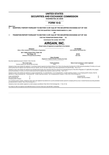 Miniature Airgain 10-Q Rapport trimestriel 2020 