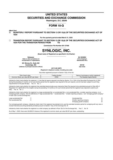 Thumbnail Synlogic 10-Q Quarterly Report FY2020 