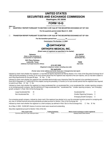 Vorschaubild Orthofix Medical
 10-Q Quartalsbericht 2020 