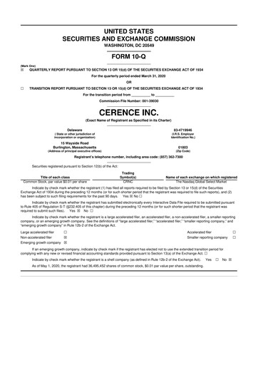 Thumbnail Cerence 10-Q Quarterly Report FY2020 
