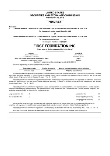 Thumbnail First Foundation
 10-Q Quarterly Report FY2020 