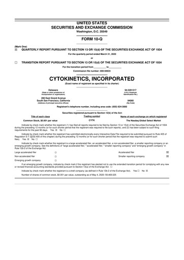 Thumbnail Cytokinetics
 10-Q Quarterly Report FY2020 