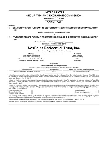 Thumbnail NexPoint Residential Trust 10-Q Quarterly Report FY2020 