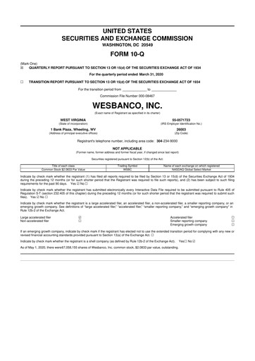 Thumbnail WesBanco 10-Q Quarterly Report FY 