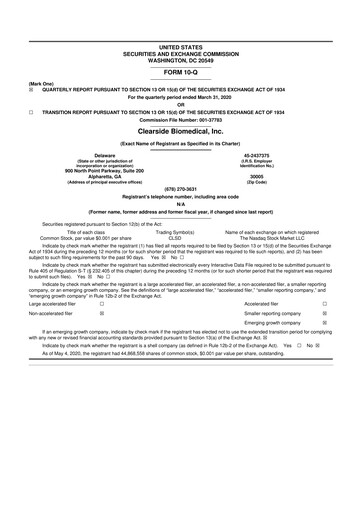Vorschaubild Clearside Biomedical
 10-Q Quartalsbericht 2020 