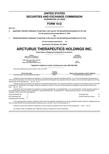 Thumbnail Arcturus Therapeutics
 10-Q Quarterly Report FY 