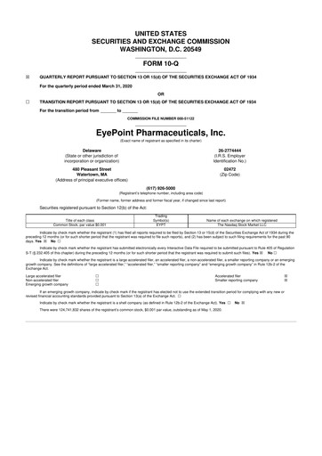Thumbnail EyePoint Pharmaceuticals
 10-Q Quarterly Report FY 