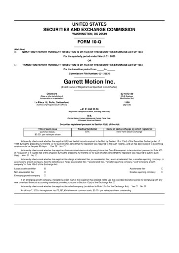 Thumbnail Garrett Motion 10-Q Quarterly Report FY 