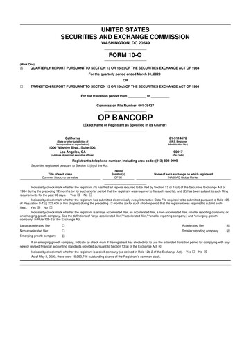 Vorschaubild OP Bancorp (Open Bank) 10-Q Quartalsbericht 2020 