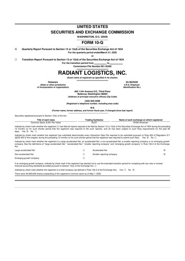 Thumbnail Radiant Logistics
 10-Q Quarterly Report FY2020 