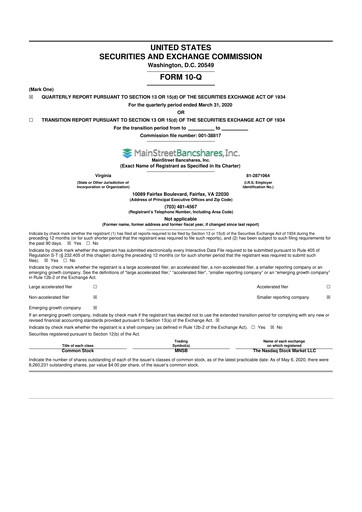 Thumbnail MainStreet Bancshares 10-Q Quarterly Report FY2020 