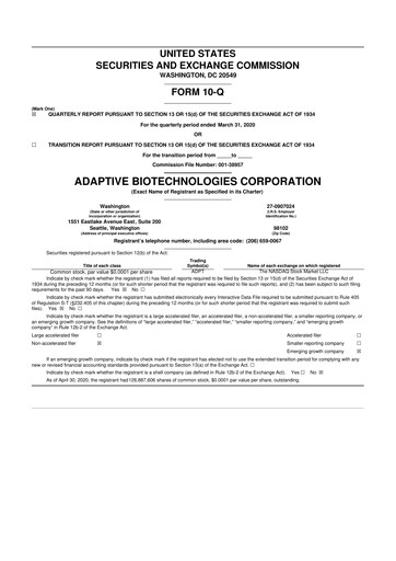 Thumbnail Adaptive Biotechnologies
 10-Q Quarterly Report FY2020 