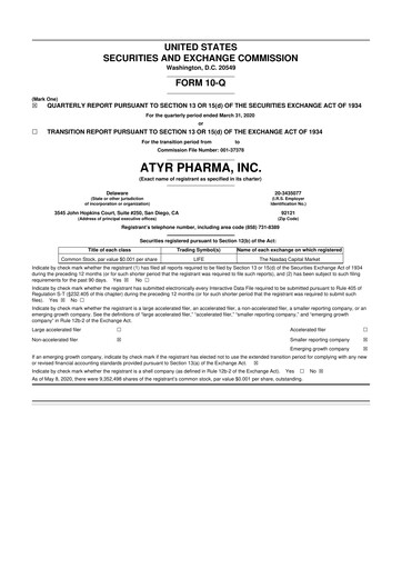 Thumbnail aTyr Pharma 10-Q Quarterly Report FY 
