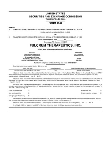 Miniature Fulcrum Therapeutics 10-Q Rapport trimestriel 2020 