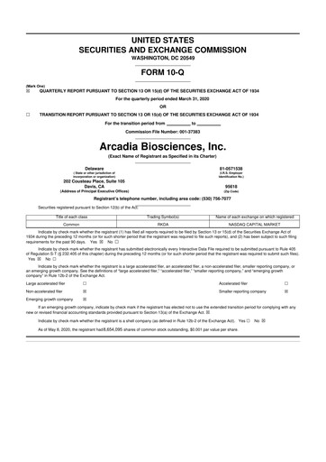 Thumbnail Arcadia Biosciences 10-Q Quarterly Report FY2020 