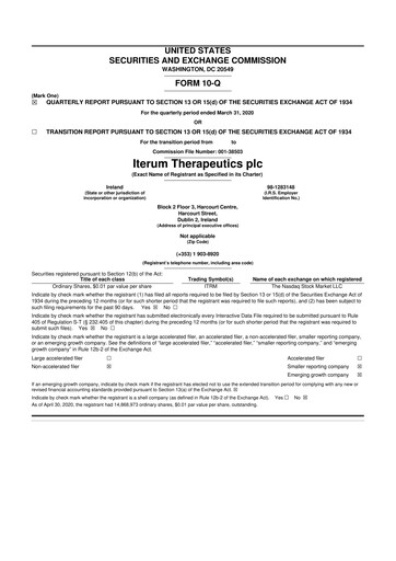 Miniature Iterum Therapeutics 10-Q Rapport trimestriel 2020 