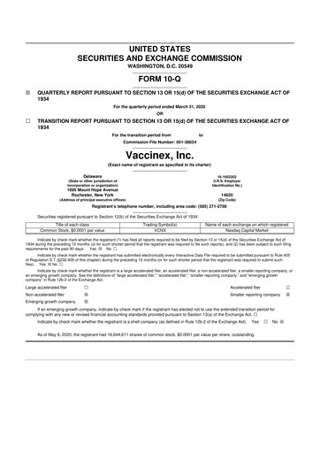 Vorschaubild Vaccinex 10-Q Quartalsbericht 2020 