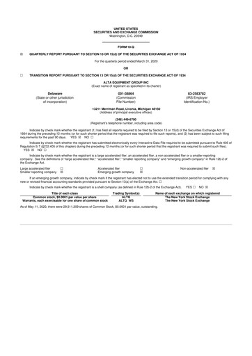 Thumbnail Alta Equipment Group 10-Q Quarterly Report FY2020 