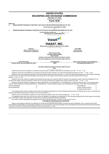 Thumbnail ViaSat 10-K Annual Report 2020