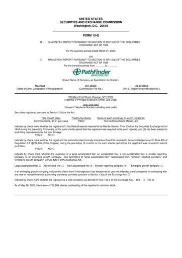 Vorschaubild Pathfinder Bancorp 10-Q Quartalsbericht 2020 
