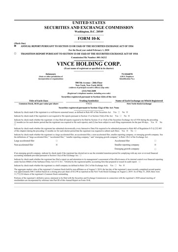 Thumbnail Vince Holding 10-K Annual Report 2019