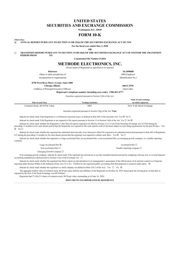 Thumbnail Methode Electronics
 10-K Annual Report 2020