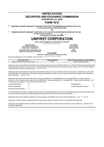 Vorschaubild UniFirst 10-Q Quartalsbericht 2020 