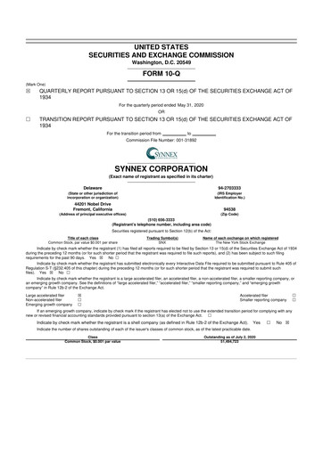Thumbnail TD Synnex 10-Q Quarterly Report FY2020 
