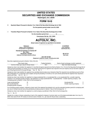 Vorschaubild Autoliv 10-Q Quartalsbericht 2020 