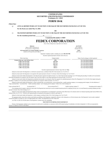 Thumbnail FedEx 10-K Annual Report 2020