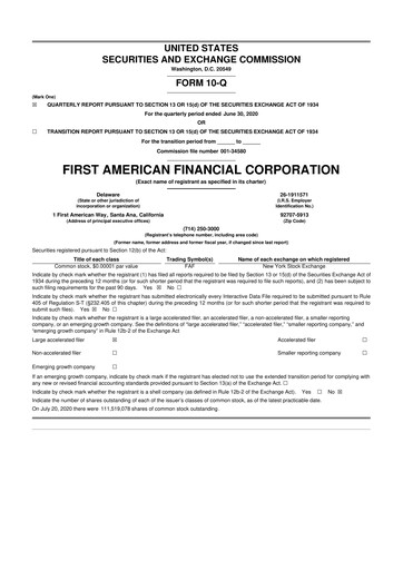 Miniature First American Financial Corporation 10-Q Rapport trimestriel 2020 