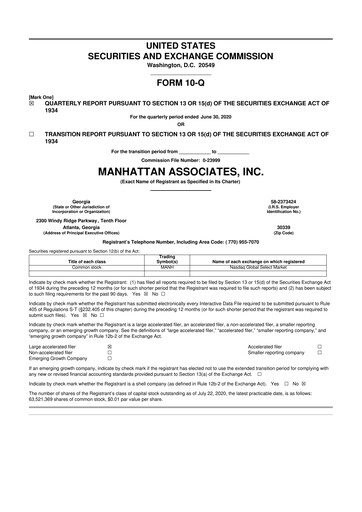 Thumbnail Manhattan Associates
 10-Q Quarterly Report FY2020 