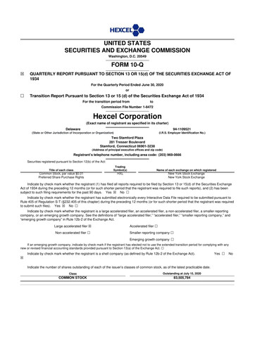 Thumbnail Hexcel
 10-Q Quarterly Report FY2020 
