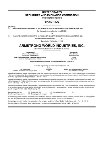 Thumbnail Armstrong World Industries
 10-Q Quarterly Report FY2020 