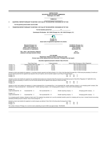 Thumbnail Prologis 10-Q Quarterly Report FY 