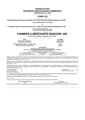 Thumbnail Farmers & Merchants Bancorp 10-Q Quarterly Report FY2020 