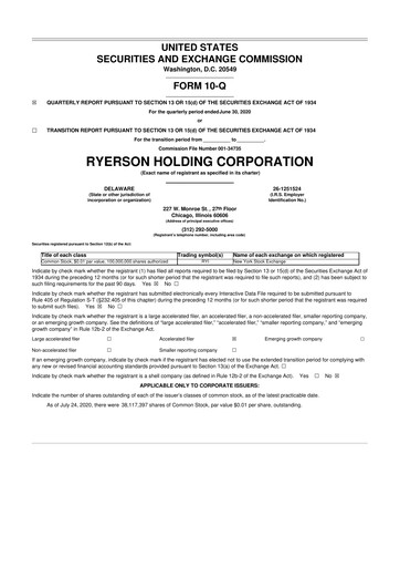 Thumbnail Ryerson 10-Q Quarterly Report FY2020 