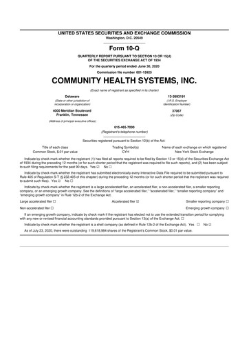 Miniature Community Health Systems
 10-Q Rapport trimestriel 2020 