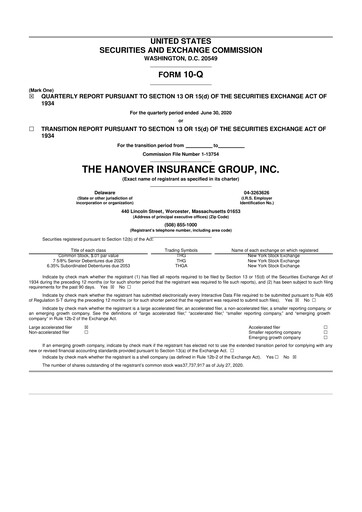 Thumbnail Hanover Insurance Group 10-Q Quarterly Report FY 
