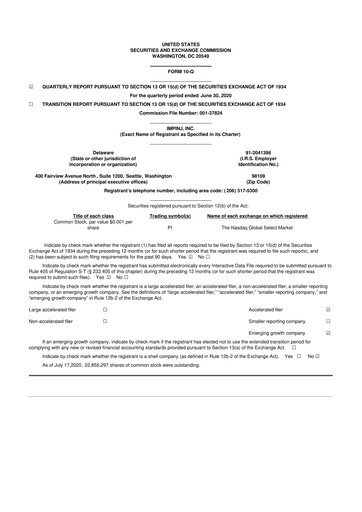 Miniature Impinj 10-Q Rapport trimestriel 2020 