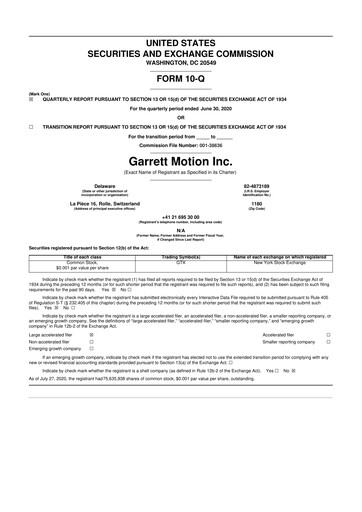 Thumbnail Garrett Motion 10-Q Quarterly Report FY 
