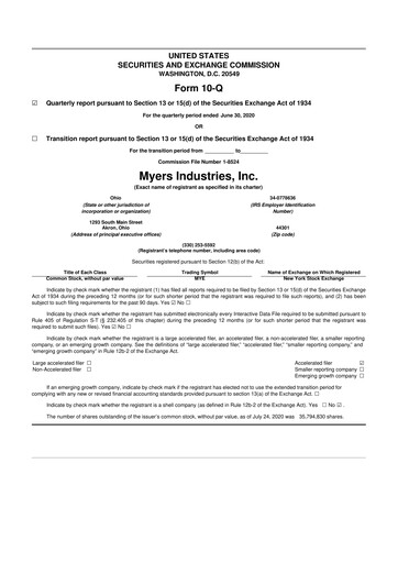 Thumbnail Myers Industries 10-Q Quarterly Report FY2020 